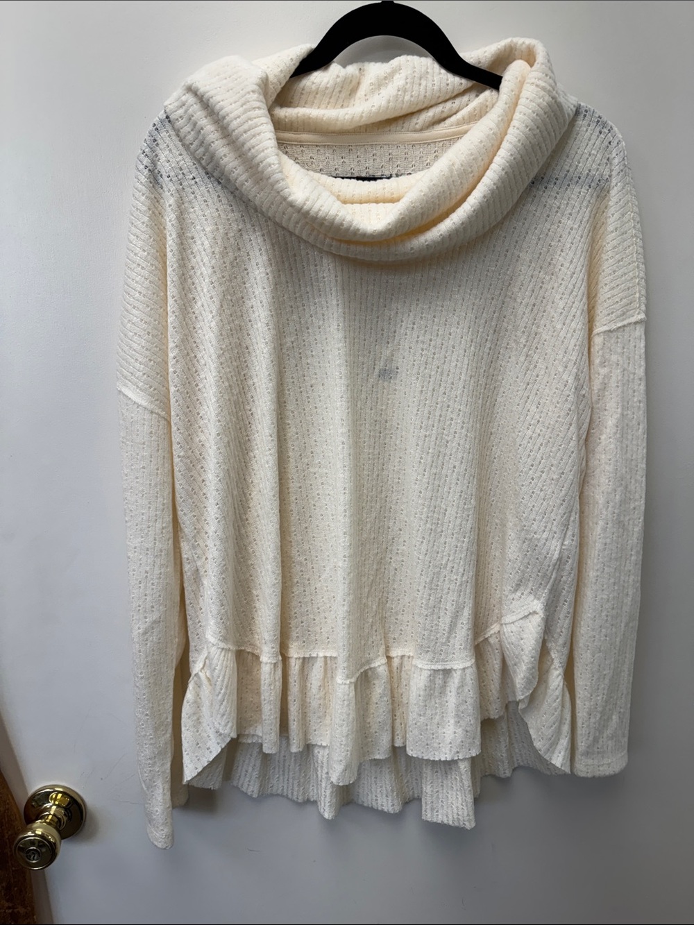 Maeve Anthropologie Cowl Neck Ruffle Peplum Pointelle Sweater Ivory M NEW